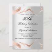 誕生日銀バラ金ゴールド大理石エレガント 招待状 (正面)