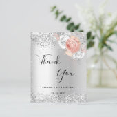 誕生日銀バラ金ゴールド花サンキューカード (スタンド正面)