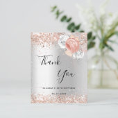 誕生日銀バラ金ゴールド花模様サンキューカード (スタンド正面)