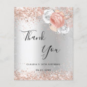 誕生日銀バラ金ゴールド花模様サンキューカード (正面)