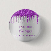 誕生日銀パープルグリッターカスタムモノグラム 缶バッジ (正面)