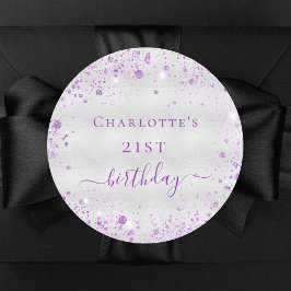 誕生日銀パープルグリッターダストモノグラム ラウンドシール