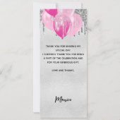 誕生日銀ピンクバルーンサンキューカード 招待状 (裏面)