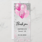誕生日銀ピンクバルーンサンキューカード 招待状 (正面)