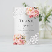 誕生日銀ピンクフローラレースサンキューカード サンキューカード (スタンド正面)