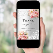 誕生日銀ピンクフローラレースサンキューカード 招待状