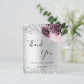 誕生日銀ブルゴーニュ色ピンクの花 サンキューカード (スタンド正面)