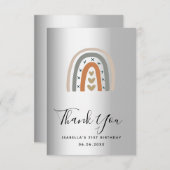 誕生日銀モダン虹 サンキューカード (正面/裏面)