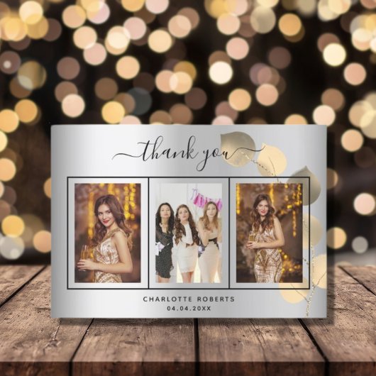 誕生日銀ユーカリ金ゴールド写真ユーザ サンキューカード