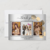 誕生日銀ユーカリ金ゴールド写真ユーザ サンキューカード (正面)