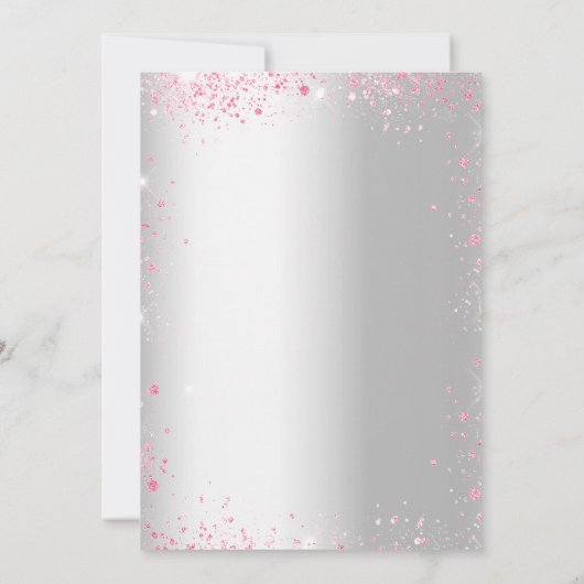 誕生日銀桃色の花グリッター 招待状 (裏面)