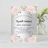 誕生日銀桃色の花グリッター 招待状 (スタンド正面)