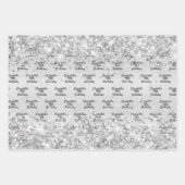 誕生日銀紙吹雪輝く名前エレガント ラッピングペーパーシート (正面3)