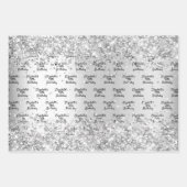 誕生日銀紙吹雪輝く名前エレガント ラッピングペーパーシート (正面3)