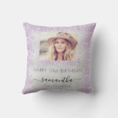 誕生日銀紫グリッターダストモノグラム写真 クッション (裏面)