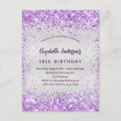 誕生日銀紫バイオレットグリッターグラマラス インビテーションポストカード (正面)