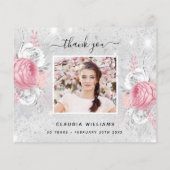 誕生日銀色ピンクの写真サンキューカード (裏面)