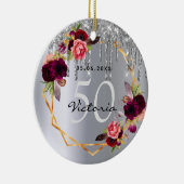 誕生日銀花模様グリッタードリップブルゴーニュ セラミックオーナメント (右)