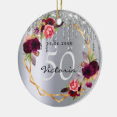 誕生日銀花模様グリッタードリップブルゴーニュ セラミックオーナメント (左)
