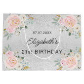 誕生日銀赤面ピンク色の花 ラージペーパーバッグ (裏面)