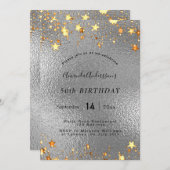 誕生日銀金ゴールド星パーティー 招待状 (正面/裏面)