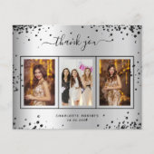 誕生日銀黒写真サンキューカード (正面)