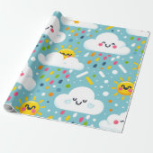 誕生日雲雨紙吹雪笑顔の太陽 ラッピングペーパー (アンロールド)