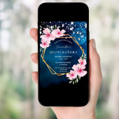 誕生日青空スターピンクフローラ金ゴールド幾何学 招待状