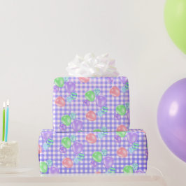 誕生日風船のパープルギンガムラッピング紙 ラッピングペーパー