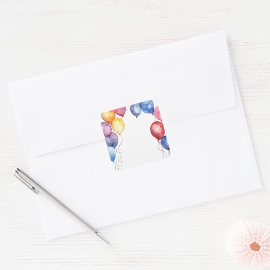誕生日風船の水色 スクエアシール (封筒)