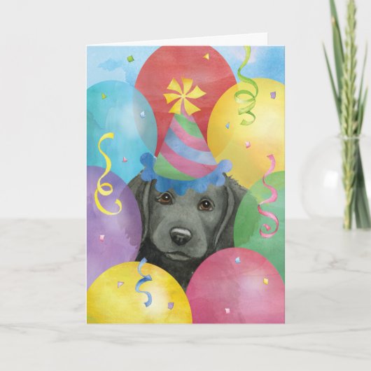 誕生日風船フラットコートレトリバー カード (正面)