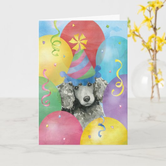 誕生日風船プードル カード (黄色い花)