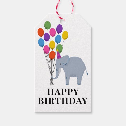 誕生日風船付き象 ギフトタグ (正面)