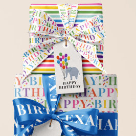 誕生日風船付き象 ギフトタグ