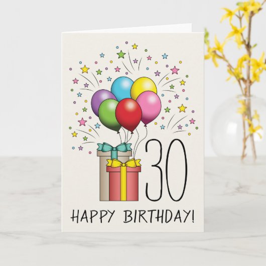 誕生日風船及び年齢と文字を有するプレゼント カード (黄色い花)