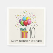 誕生日風船及び年齢と文字を有するプレゼント スタンダードカクテルナプキン (正面)