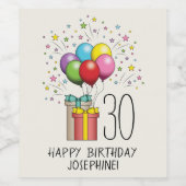 誕生日風船及び年齢と文字を有するプレゼント ワインラベル (シングルラベル)