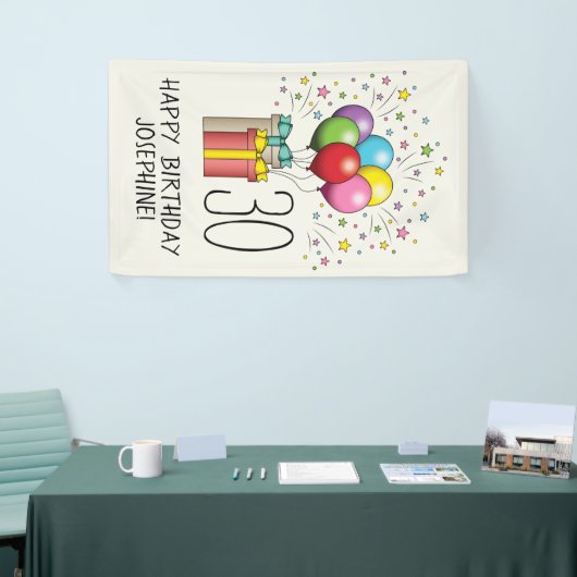 誕生日風船及び年齢と文字を有するプレゼント 横断幕 (トレードショー)