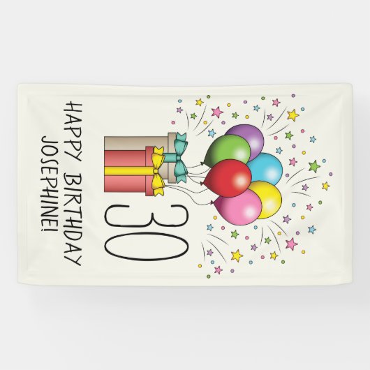 誕生日風船及び年齢と文字を有するプレゼント 横断幕 (横)