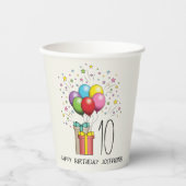 誕生日風船及び年齢と文字を有するプレゼント 紙コップ (正面)
