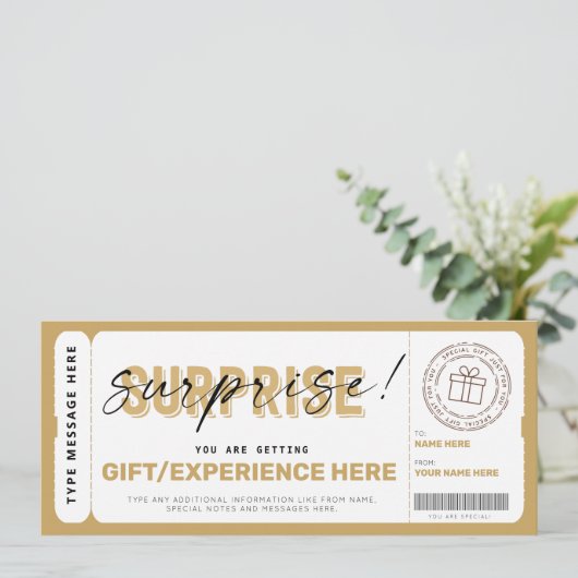 誕生日驚きの贈り物チケット証明書テンプレート 招待状 (スタンド正面)