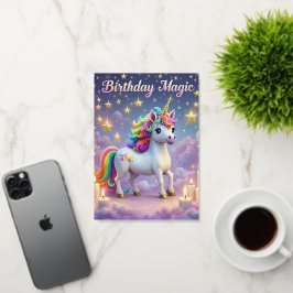 誕生日魔法ポスタお洒落ーunicorn kidsパーティー 箔グリーティングカード