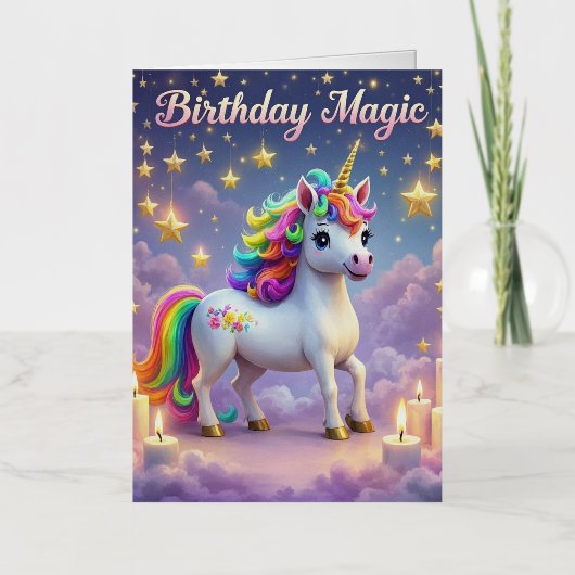誕生日魔法ポスタお洒落ーunicorn kidsパーティー 箔グリーティングカード (正面)