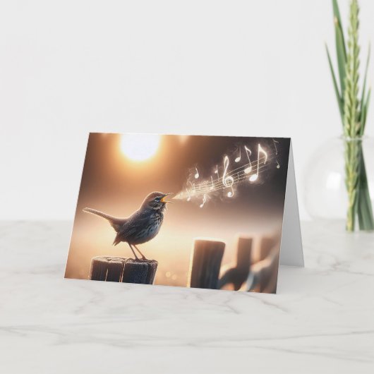 誕生日鳥が柵で歌う カード (正面)