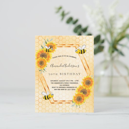 誕生日黄色の素朴なひまわり招待状 ポストカード (スタンド正面)