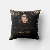 誕生日黒カスタム金ゴールドグリッターモノグラム クッション (裏面)