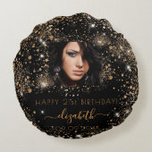 誕生日黒カスタム金ゴールドグリッターモノグラム ラウンドクッション (裏面)