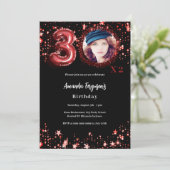 誕生日黒写真金ゴールド星 招待状 (スタンド正面)