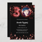 誕生日黒写真金ゴールド星 招待状 (正面/裏面)