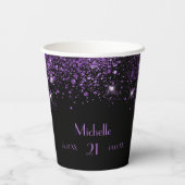 誕生日黒紫グリッターダストモノグラム 紙コップ (裏面)